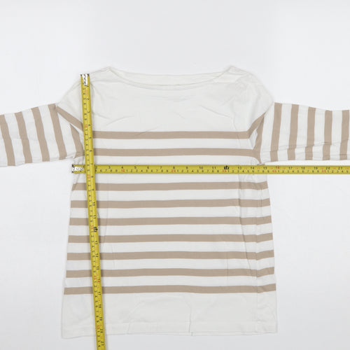 MNG Womens Beige Striped 3/4 Sleeve Boat Neck Cotton T-Shirt Size S