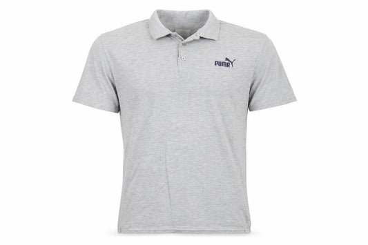 Front view of Puma men’s grey short sleeve regular fit polo shirt, size S