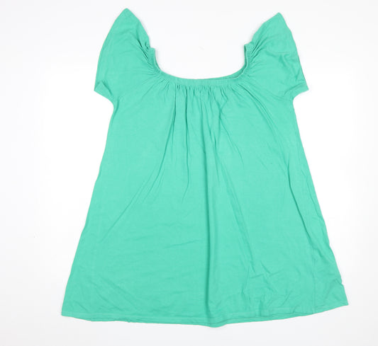 Red Herring Women’s Green Cotton Tunic Blouse Size 14 Scoop Neck