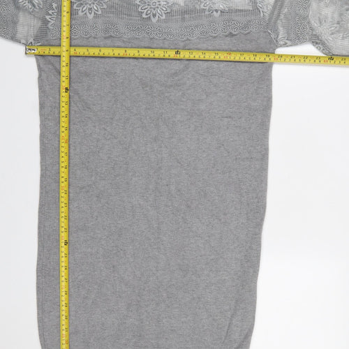 Yumi Women’s Grey Knit Lace Jumper Dress M Long Sleeve Crew Neck