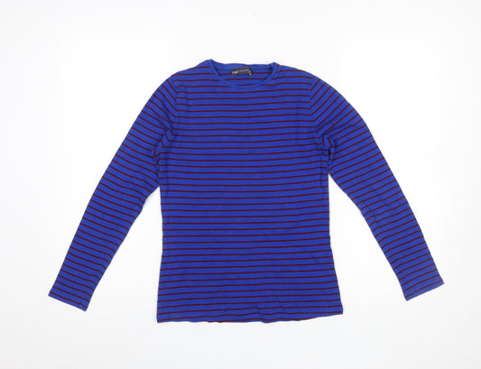 Marks and Spencer Women's Blue Striped Long Sleeve Cotton T-Shirt Size 10
