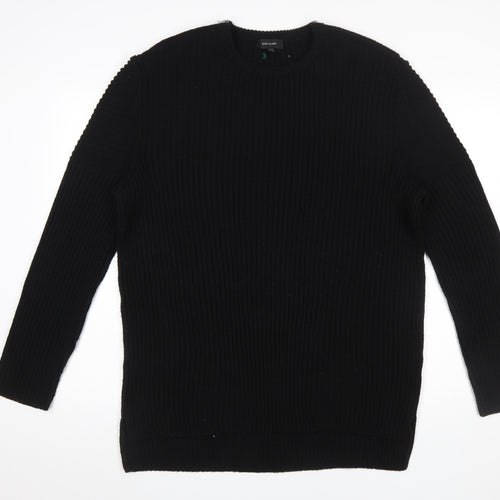 River Island Men's Black XL Ribbed Knit Pullover Jumper