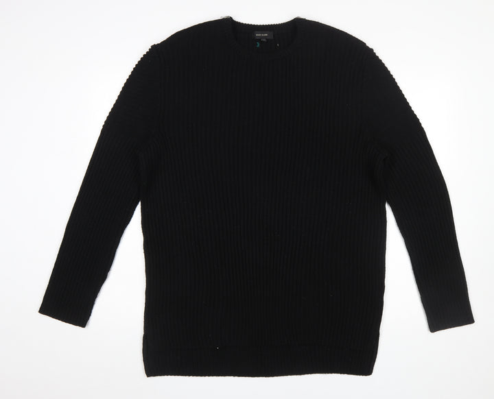 River Island Men's Black XL Ribbed Knit Pullover Jumper