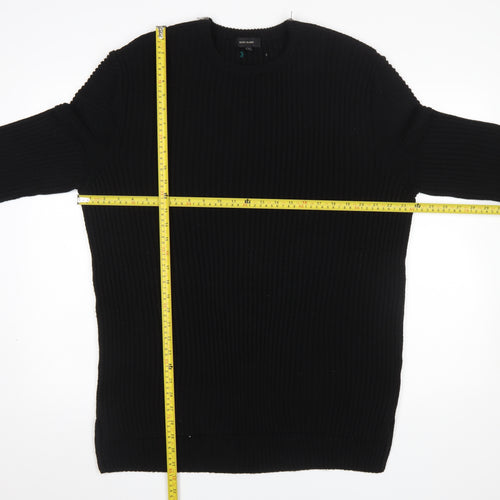 River Island Men's Black XL Ribbed Knit Pullover Jumper