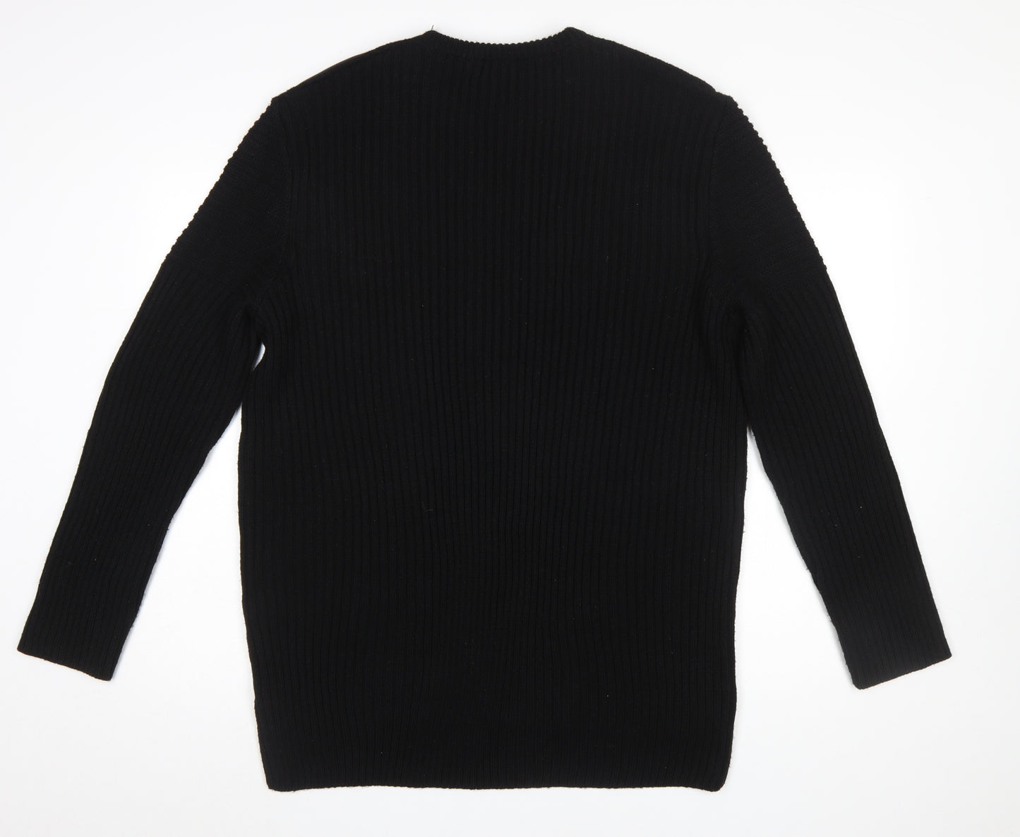 River Island Men's Black XL Ribbed Knit Pullover Jumper