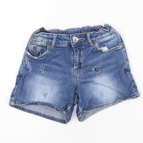Zara Girls Blue Denim Distressed Shorts 7-8 Years Cotton Blend Casual