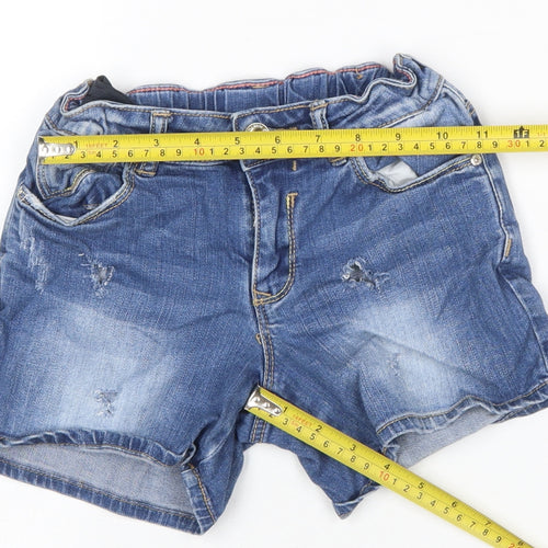 Zara Girls Blue Denim Distressed Shorts 7-8 Years Cotton Blend Casual
