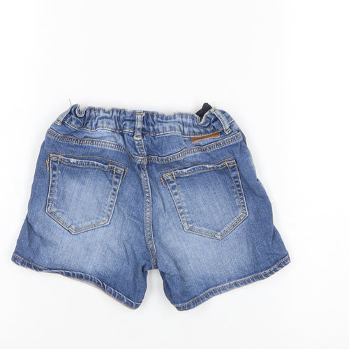 Zara Girls Blue Denim Distressed Shorts 7-8 Years Cotton Blend Casual