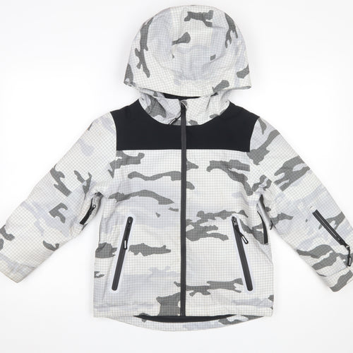 Marks and Spencer Boys Grey Camouflage Hooded Puffer Jacket 7-8 Years