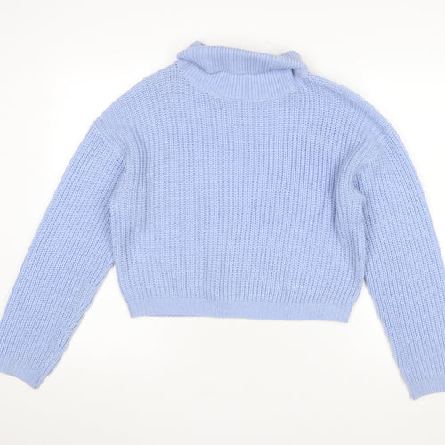 Boohoo Women Blue Roll Neck Chunky Knit Jumper Size M