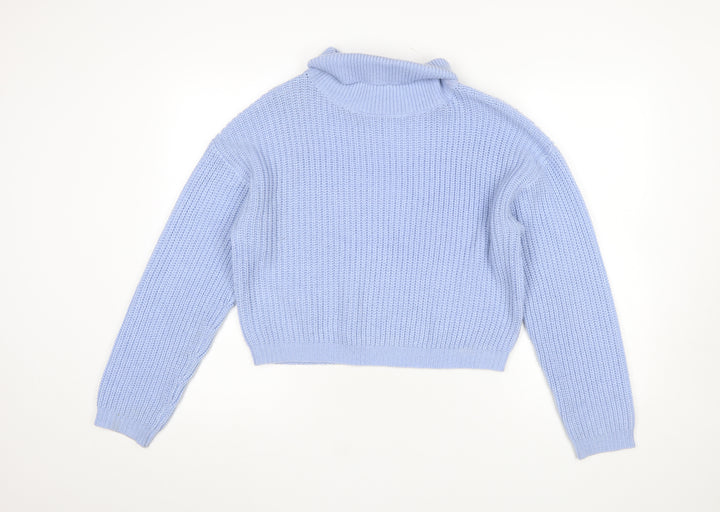 Boohoo Women Blue Roll Neck Chunky Knit Jumper Size M