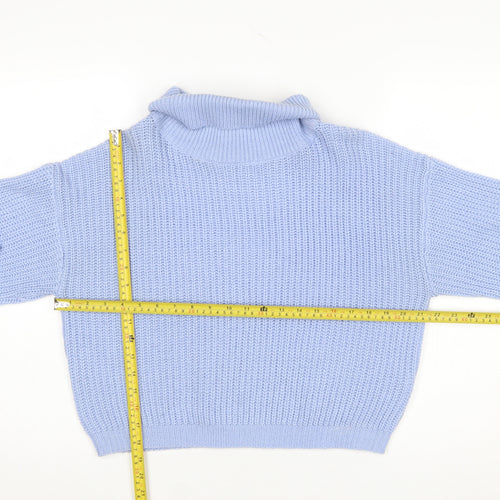 Boohoo Women Blue Roll Neck Chunky Knit Jumper Size M