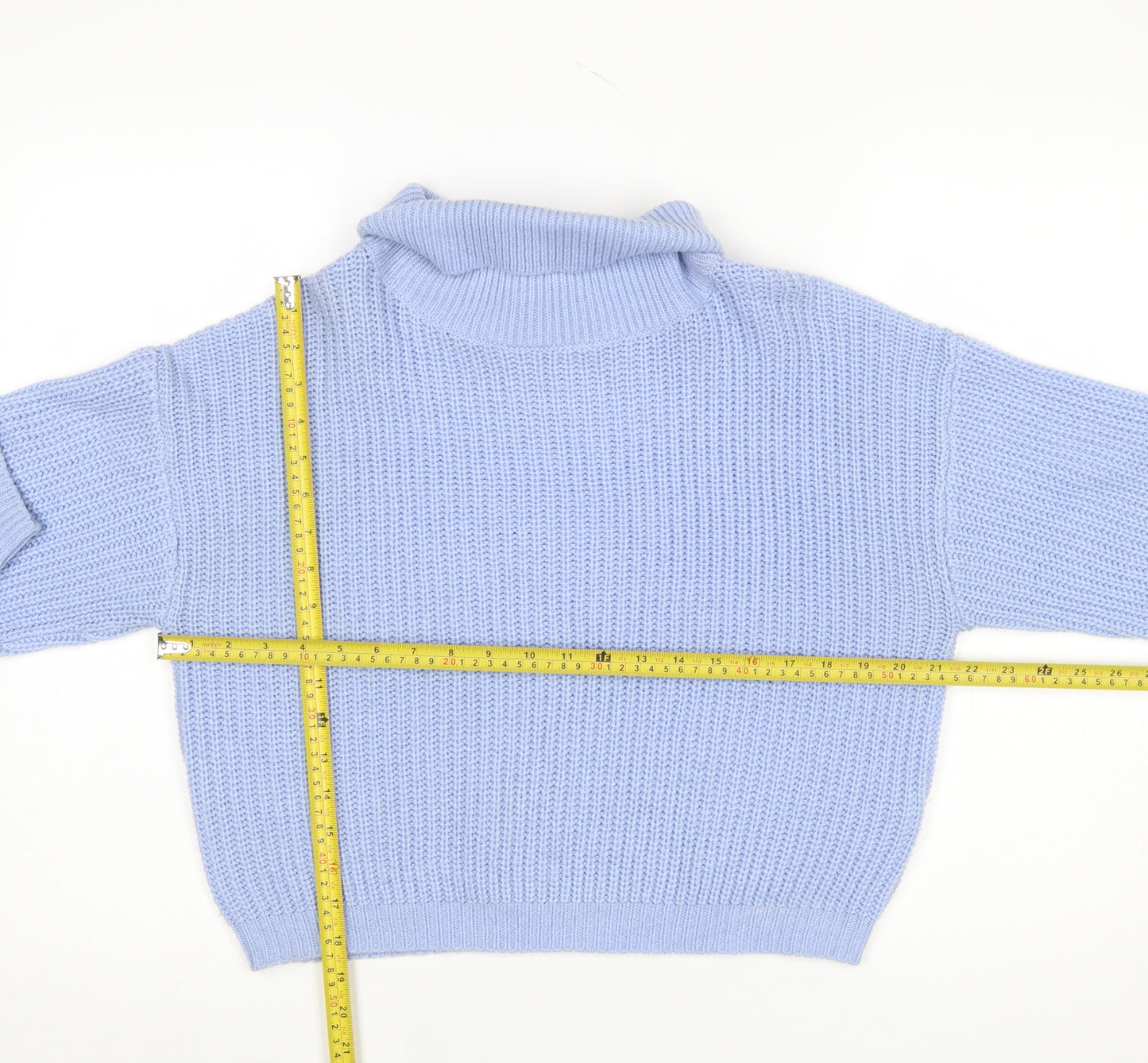 Boohoo Women Blue Roll Neck Chunky Knit Jumper Size M