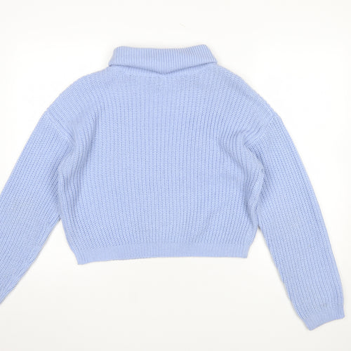 Boohoo Women Blue Roll Neck Chunky Knit Jumper Size M
