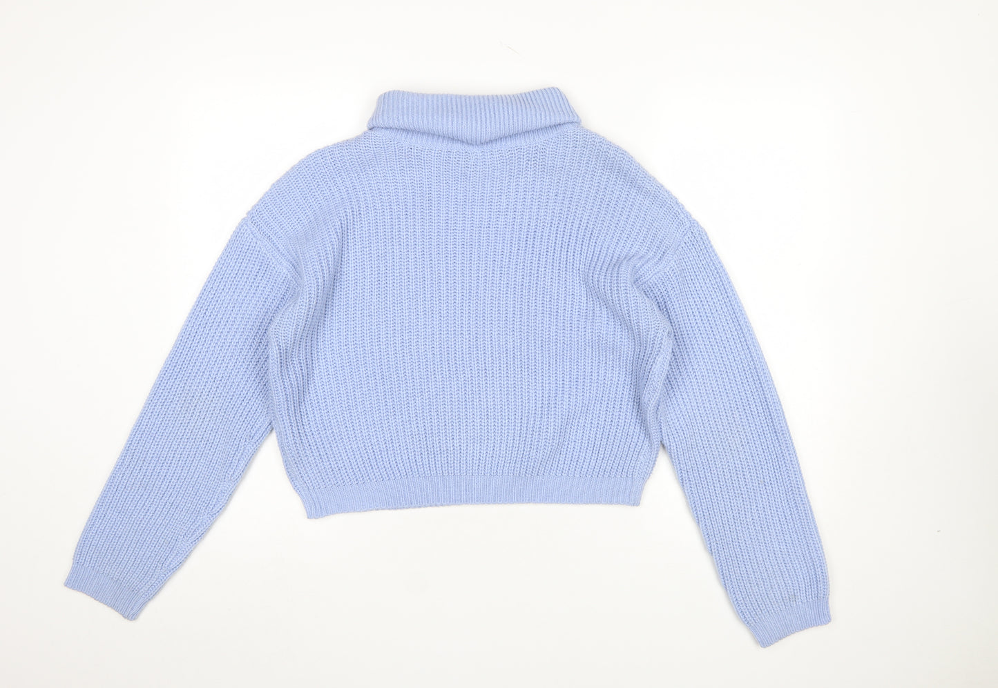 Boohoo Women Blue Roll Neck Chunky Knit Jumper Size M