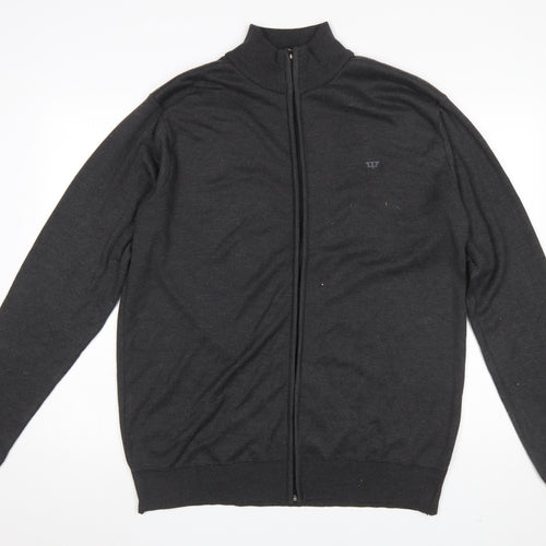 D555 Men's Black Full Zip High Neck Cotton Knit Jumper 2XL