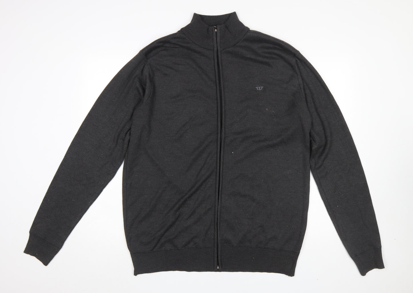 D555 Men's Black Full Zip High Neck Cotton Knit Jumper 2XL