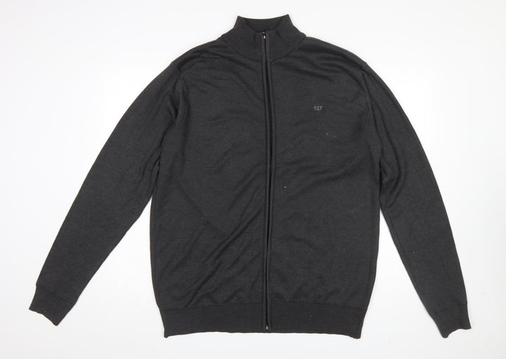 D555 Men's Black Full Zip High Neck Cotton Knit Jumper 2XL