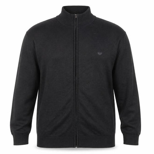 D555 Men's Black Full Zip High Neck Cotton Knit Jumper 2XL