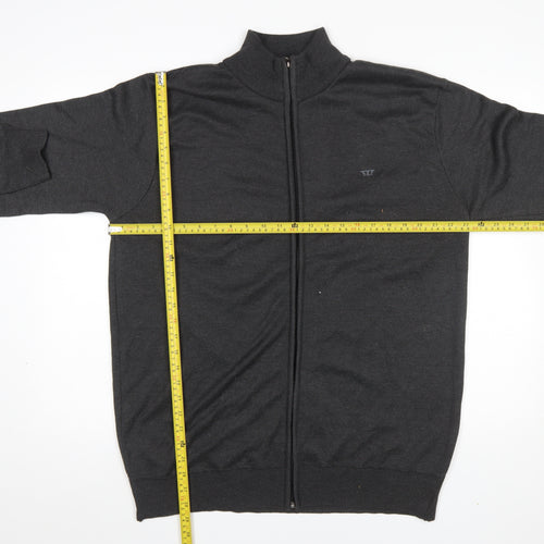 D555 Men's Black Full Zip High Neck Cotton Knit Jumper 2XL
