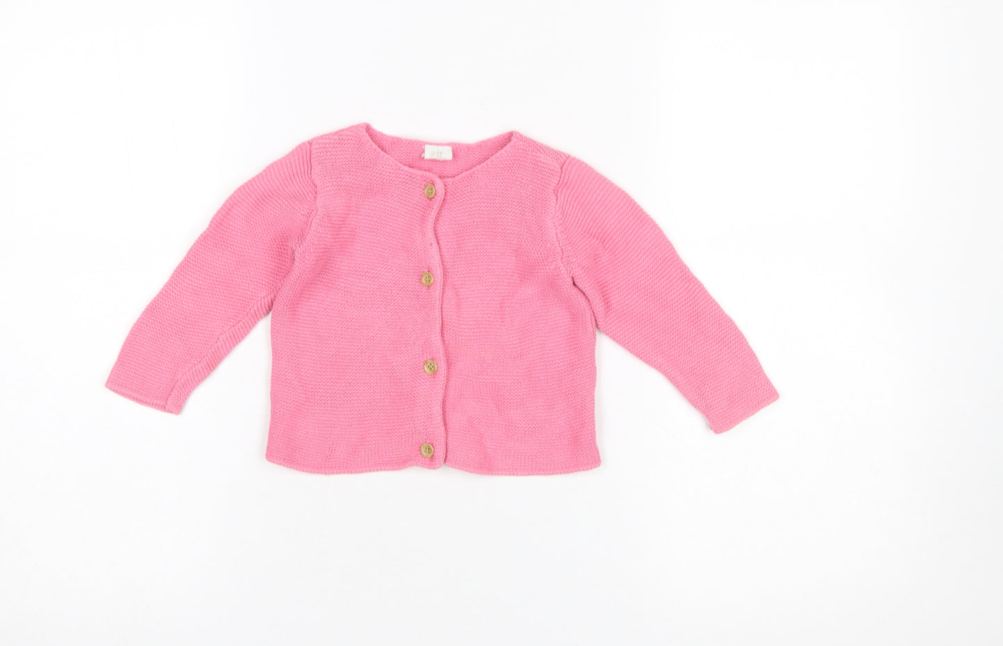 H&M Pink Cotton Knit Cardigan 9-12 Months Unisex Baby Long Sleeve Jumper