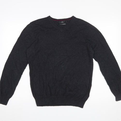 Jeff Banks Mens Black Cotton Cashmere V-Neck Jumper Size S Classic Fit