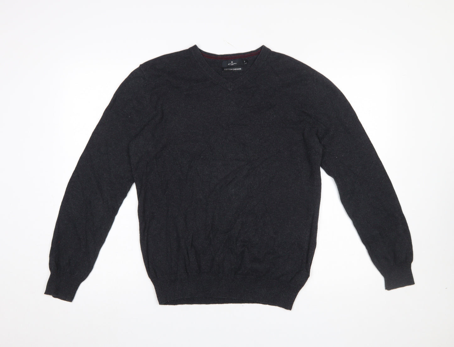 Jeff Banks Mens Black Cotton Cashmere V-Neck Jumper Size S Classic Fit