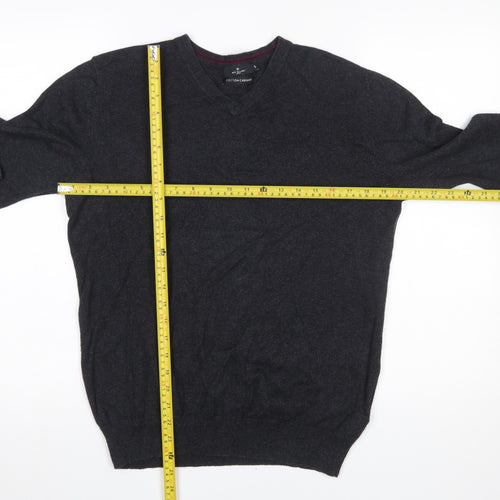 Jeff Banks Mens Black Cotton Cashmere V-Neck Jumper Size S Classic Fit