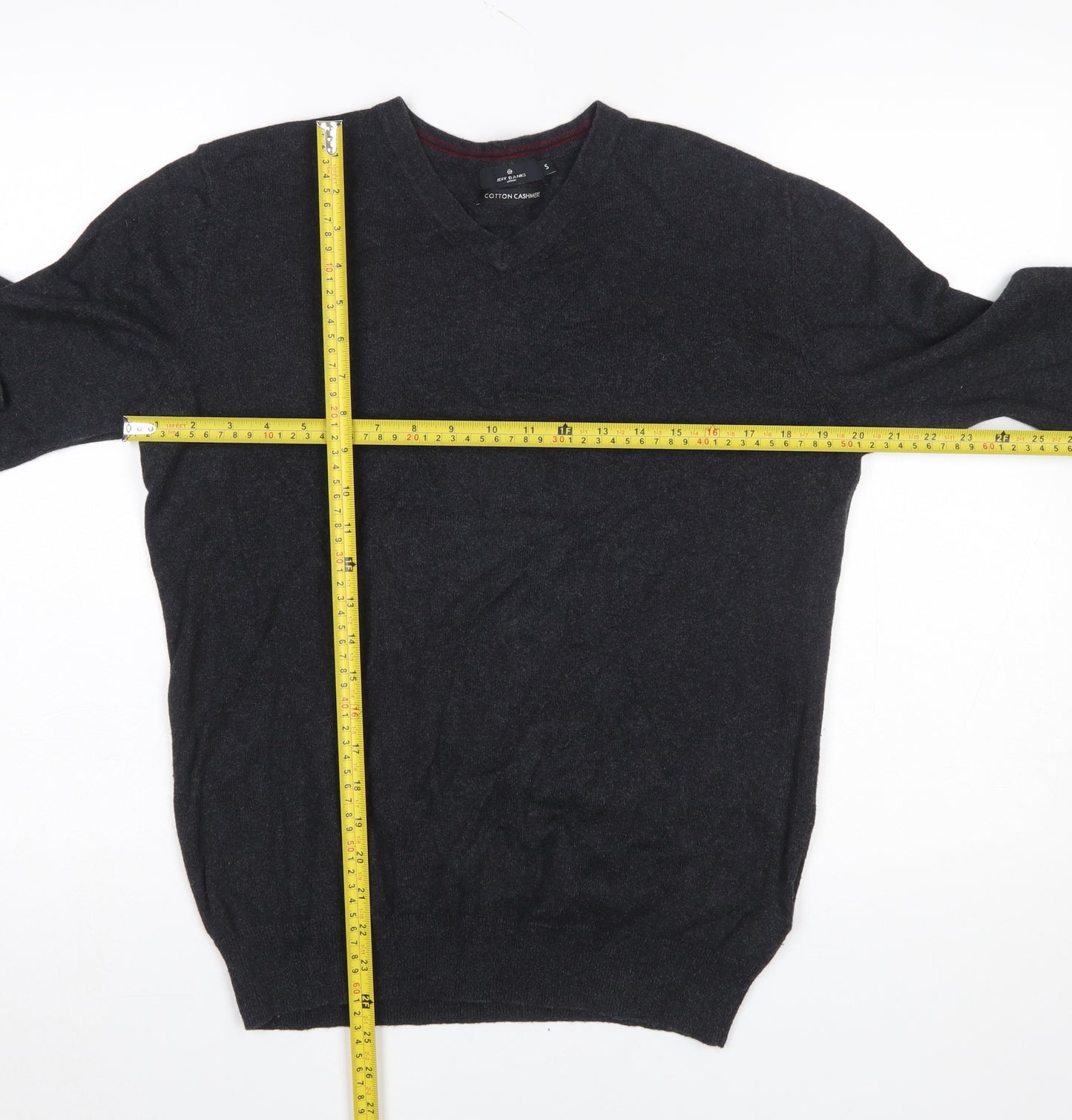 Jeff Banks Mens Black Cotton Cashmere V-Neck Jumper Size S Classic Fit