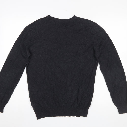 Jeff Banks Mens Black Cotton Cashmere V-Neck Jumper Size S Classic Fit