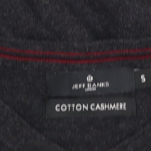Jeff Banks Mens Black Cotton Cashmere V-Neck Jumper Size S Classic Fit