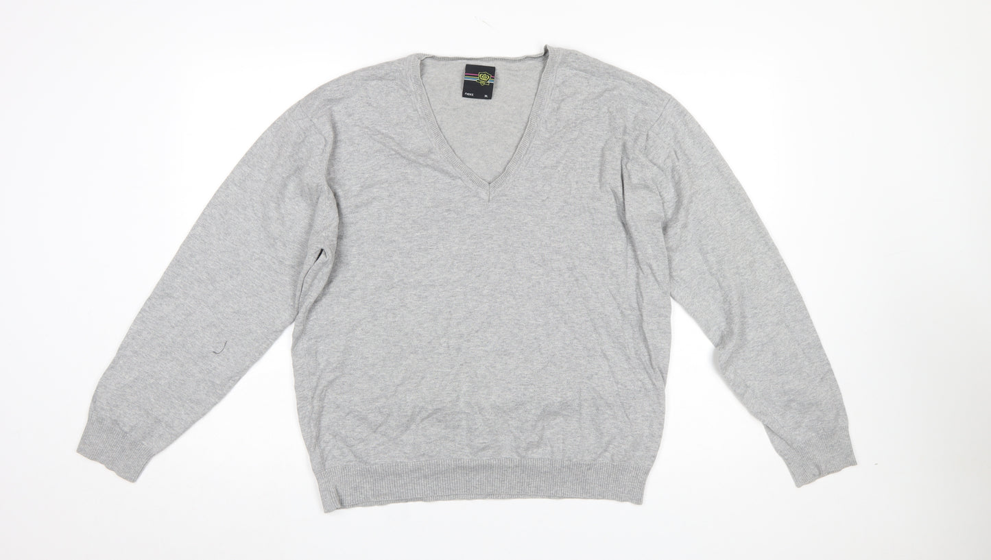 Next Mens Grey XL V-Neck Cotton Blend Pullover Jumper