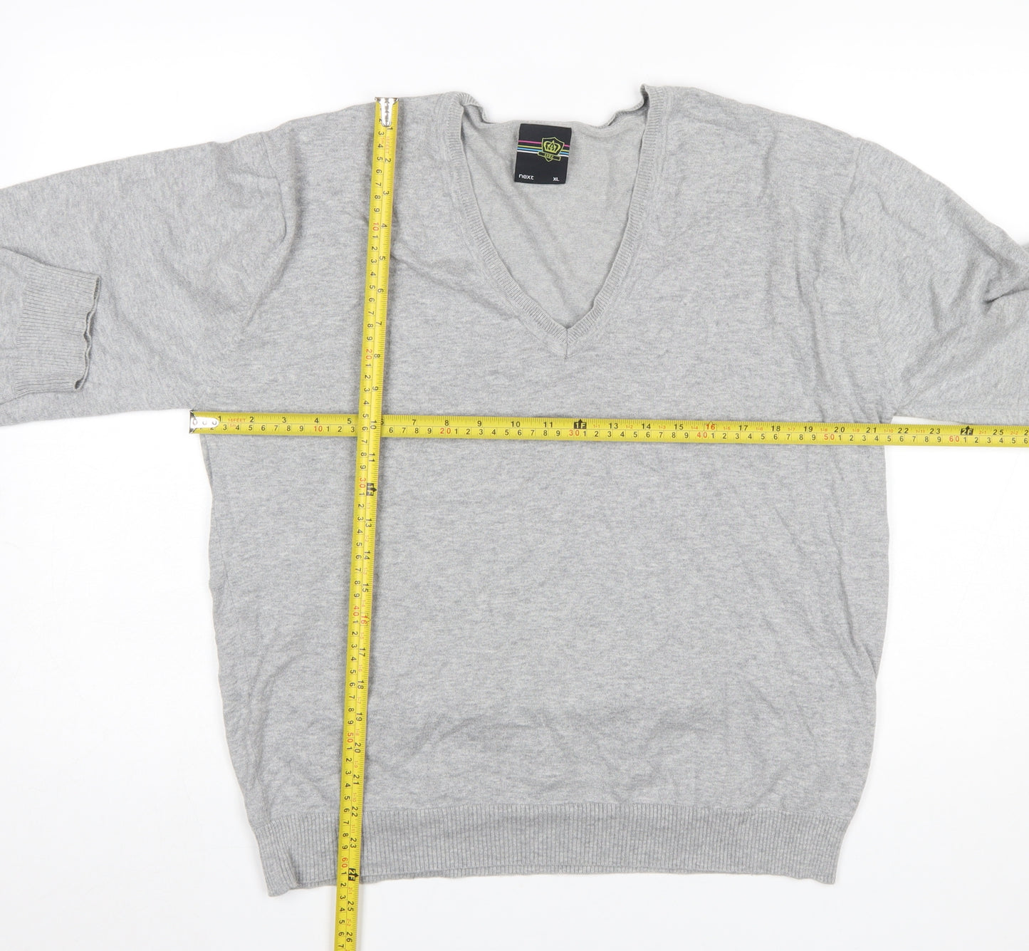 Next Mens Grey XL V-Neck Cotton Blend Pullover Jumper