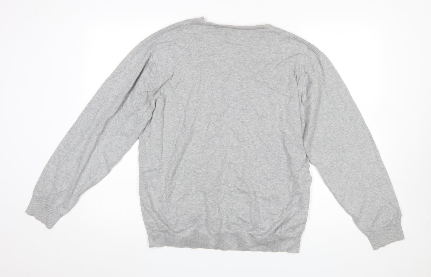 Next Mens Grey XL V-Neck Cotton Blend Pullover Jumper