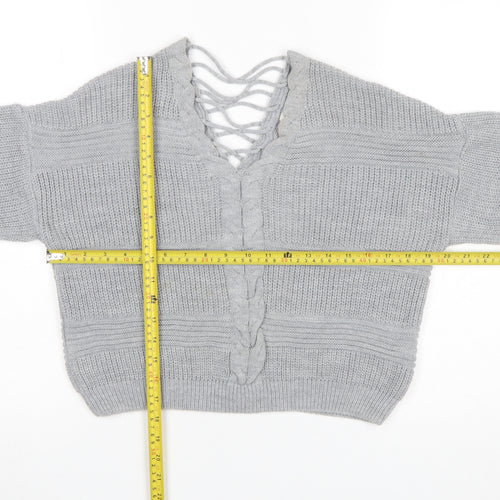 Miss Selfridge Women Grey V-Neck Cable-Knit Pullover Jumper Size 8
