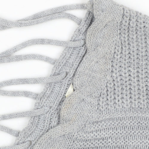 Miss Selfridge Women Grey V-Neck Cable-Knit Pullover Jumper Size 8