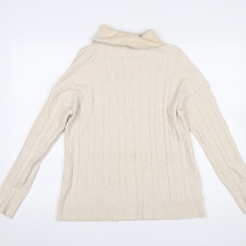 CC Fashion Women Beige Roll Neck Cable-Knit Jumper L/XL
