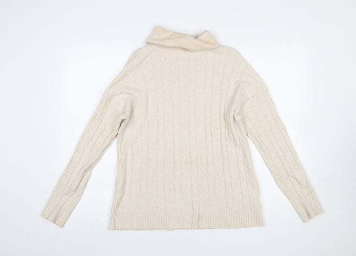 CC Fashion Women Beige Roll Neck Cable-Knit Jumper L/XL