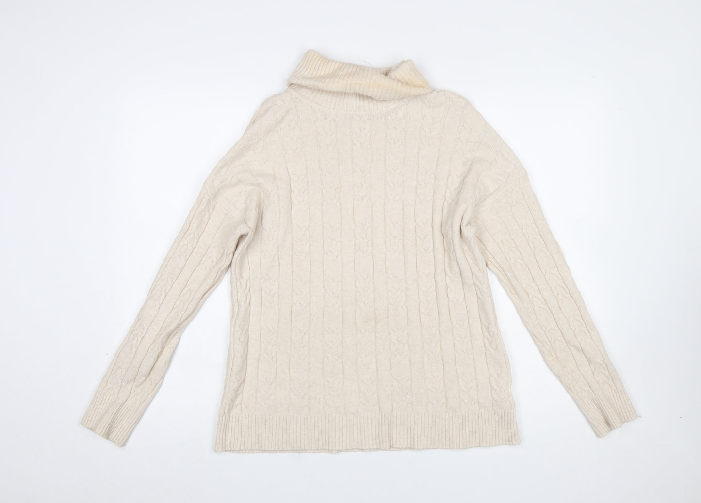 CC Fashion Women Beige Roll Neck Cable-Knit Jumper L/XL
