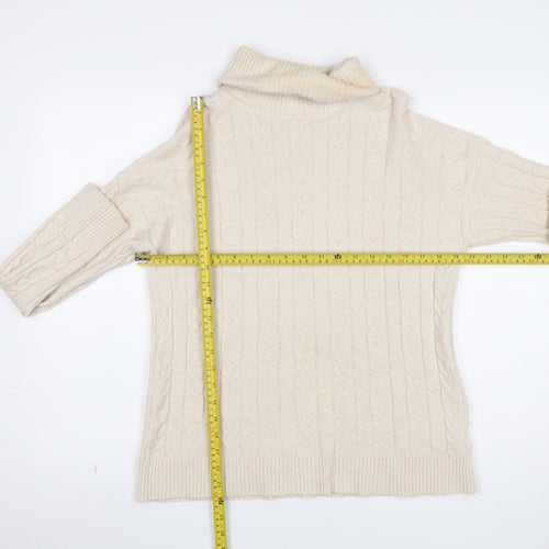CC Fashion Women Beige Roll Neck Cable-Knit Jumper L/XL