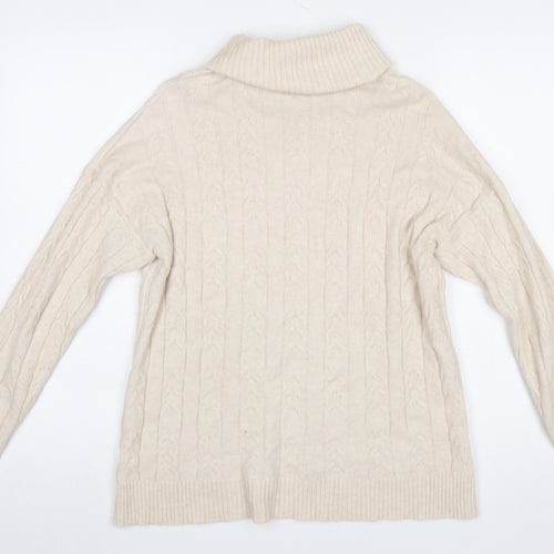 CC Fashion Women Beige Roll Neck Cable-Knit Jumper L/XL