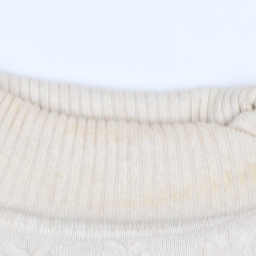 CC Fashion Women Beige Roll Neck Cable-Knit Jumper L/XL