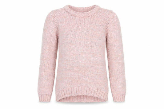 Front view of George girls’ pink knit jumper 7-8 years long sleeve crew neck soft blend