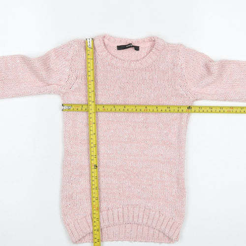 George Girls Pink Knit Jumper 7-8 Years Long Sleeve Crew Neck Soft Blend