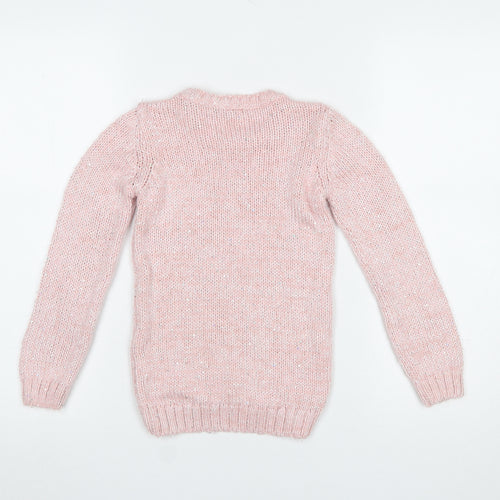 George Girls Pink Knit Jumper 7-8 Years Long Sleeve Crew Neck Soft Blend