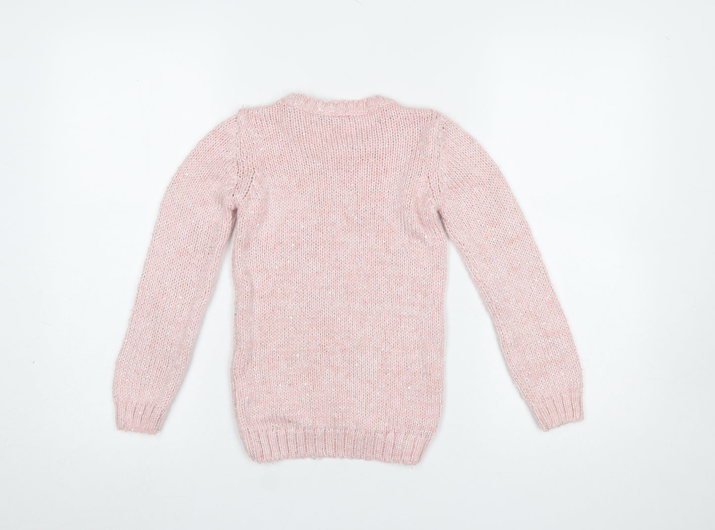 George Girls Pink Knit Jumper 7-8 Years Long Sleeve Crew Neck Soft Blend
