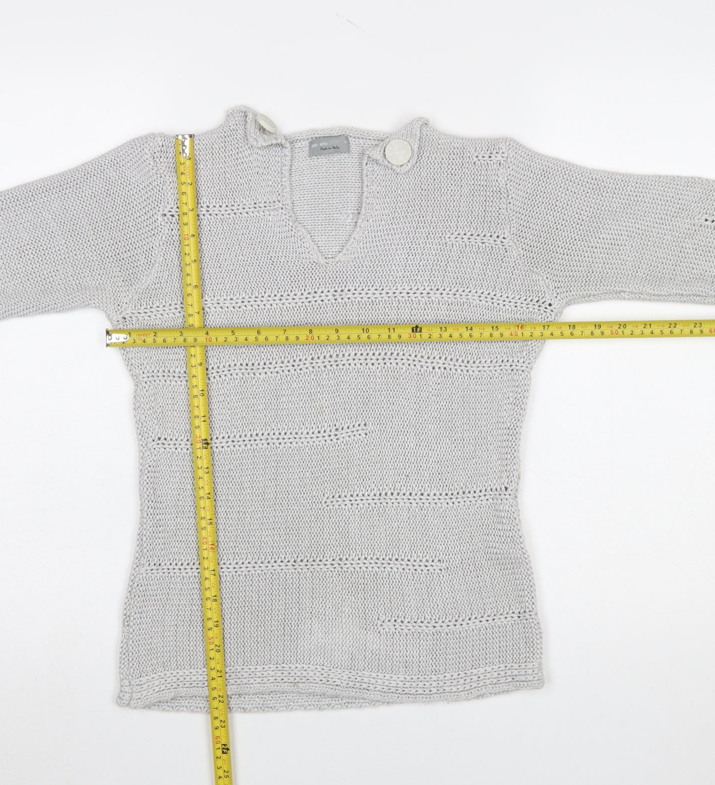 Marks and Spencer Per Una Women’s Grey Cotton V-Neck Knit Jumper M