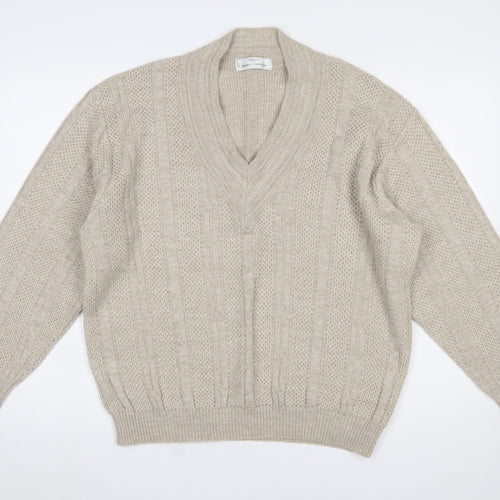 Marks & Spencer Men’s Beige V-Neck Cable-Knit Jumper Medium