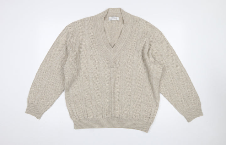 Marks & Spencer Men’s Beige V-Neck Cable-Knit Jumper Medium