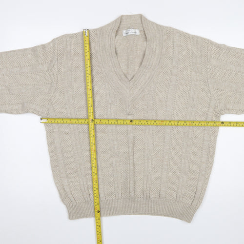 Marks & Spencer Men’s Beige V-Neck Cable-Knit Jumper Medium